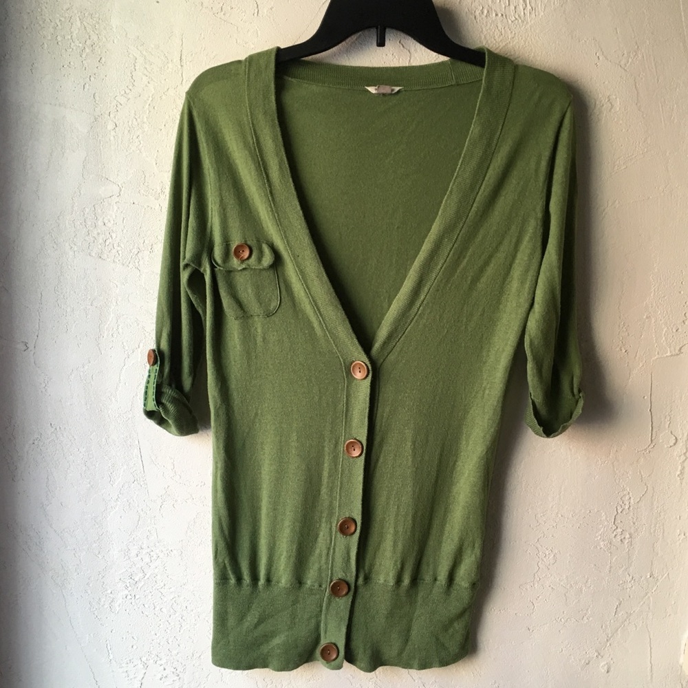 Fossil Medium Green Button-up Cardigan Flawed